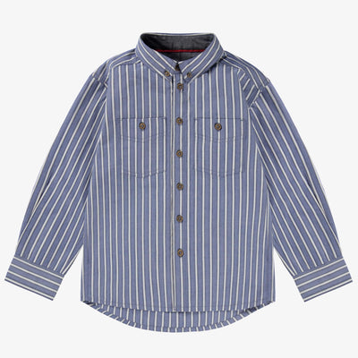 Chemise bleue à rayures, enfant  || Blue shirt with stripes, child