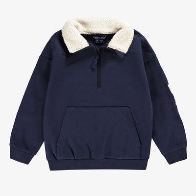 Chandail bleu marine avec zip 1/4, enfant