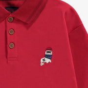 Zoom détails du polo rouge à manches longues, enfant