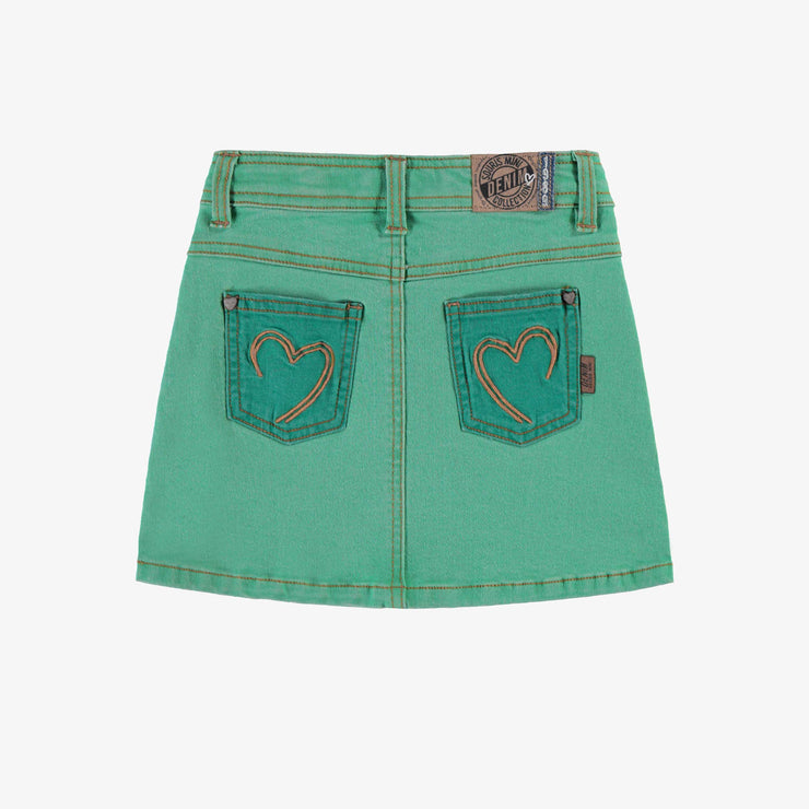 Dos de la jupe turquoise en denim, enfant