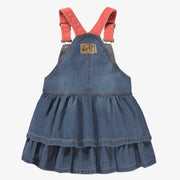 Dos de la robe chasuble bleue en denim, enfant