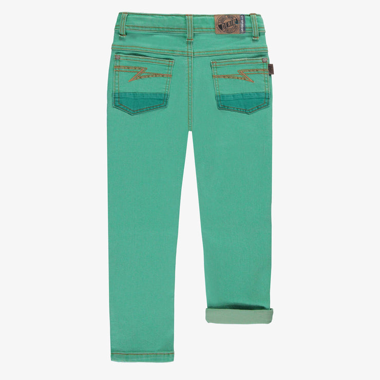 Dos du jean turquoise coupe régulière, enfant