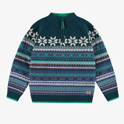 Chandail sarcelle en tricot avec motifs, enfant