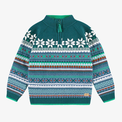 Chandail sarcelle en tricot avec motifs, enfant
