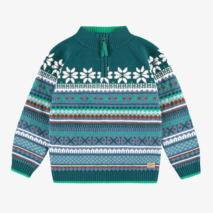 Chandail sarcelle en tricot avec motifs, enfant