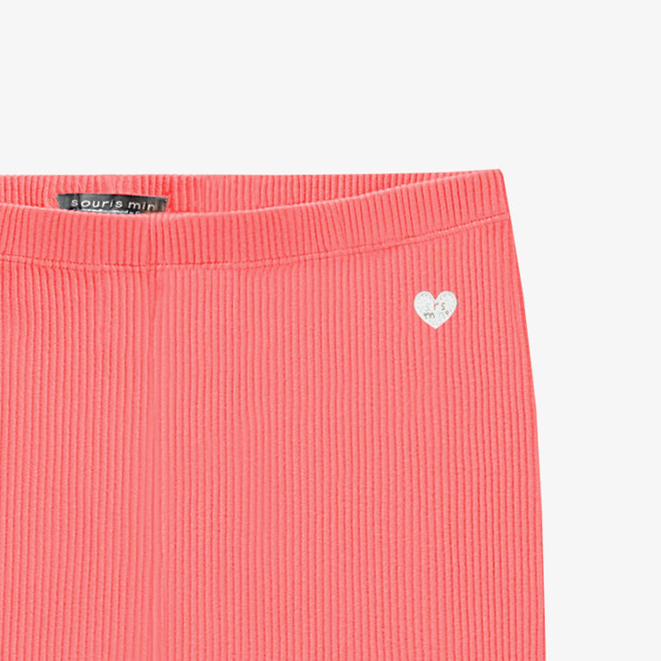 Zoom détails du legging rose en tricot côtelé, enfant