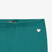 Zoom détails du legging turquoise en tricot côtelé, enfant