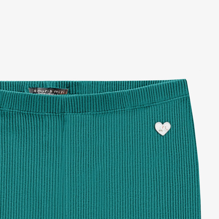 Zoom détails du legging turquoise en tricot côtelé, enfant