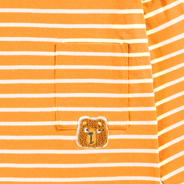 Zoom écusson du t-shirt orange à rayures, enfant