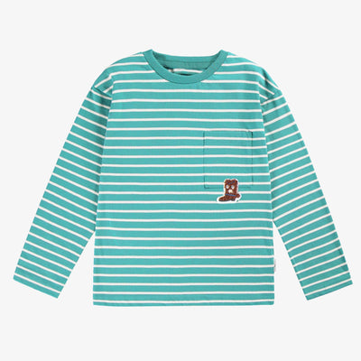 T-shirt turquoise à rayures, enfant