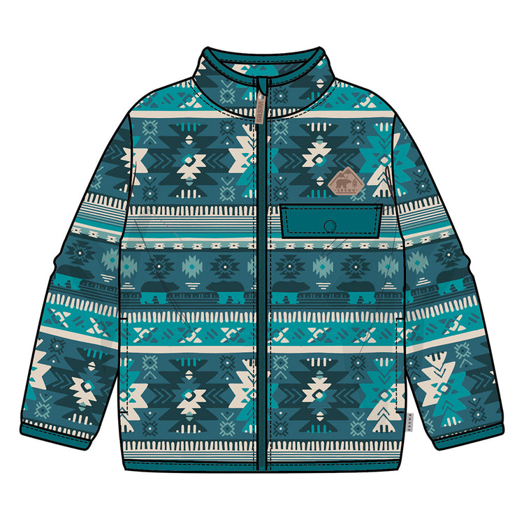 Veste turquoise en polar avec motifs, enfant