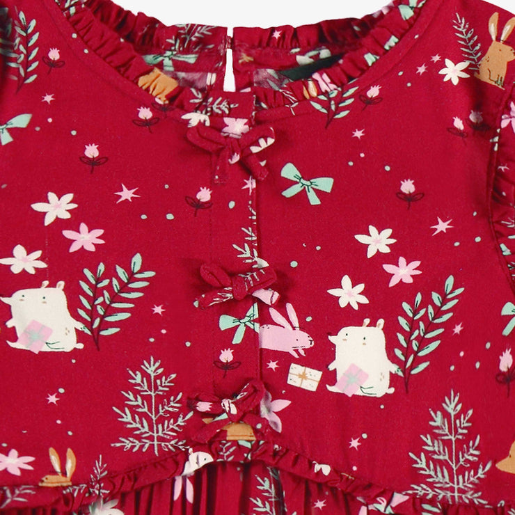 Zoom de la robe rouge à motifs festifs, enfant 