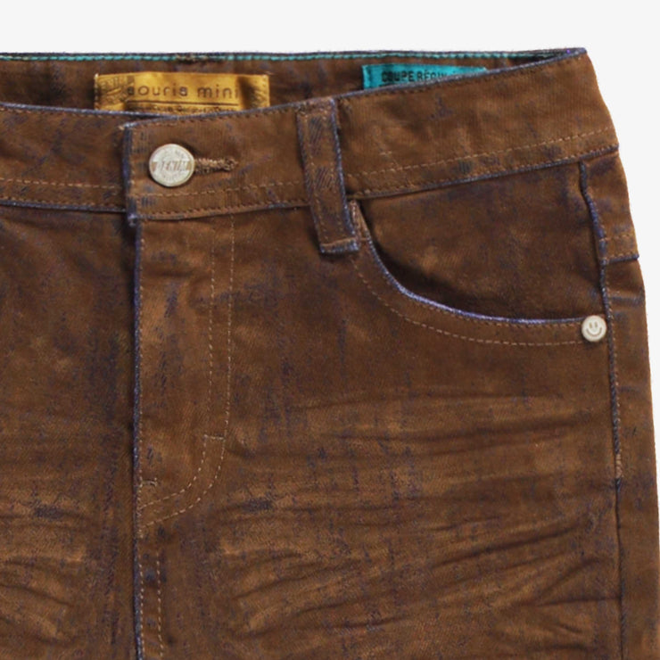 Zoom détails du jean brun coupe régulière, enfant