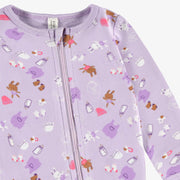 Zoom imprimés du pyjama mauve à motifs, naissance