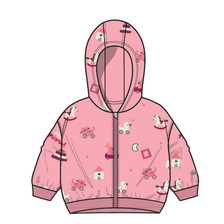 Veste rose en velours, naissance