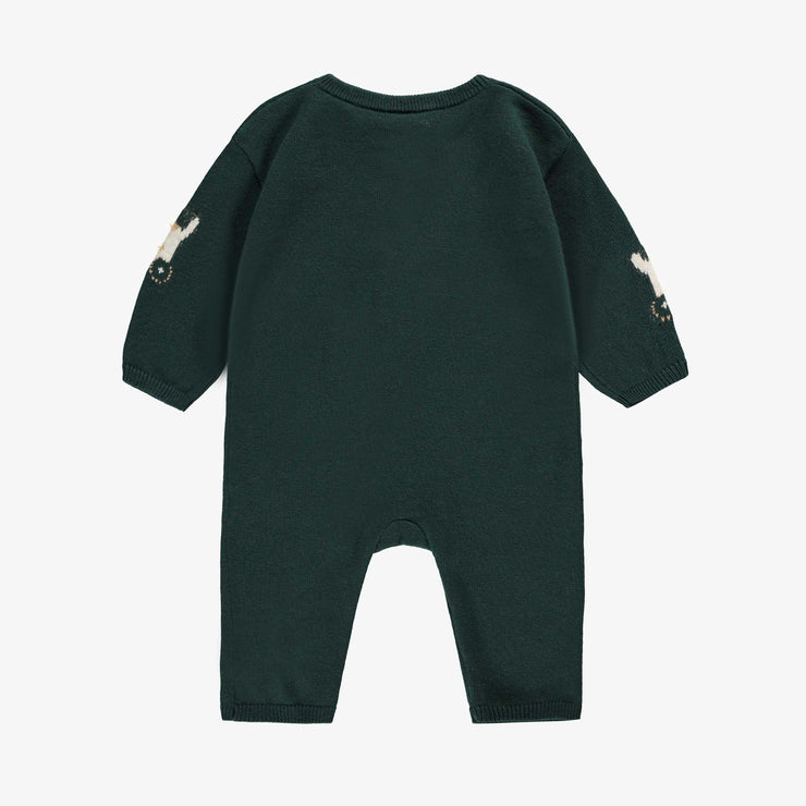Dos de l'une pièce vert en tricot avec motifs, naissance