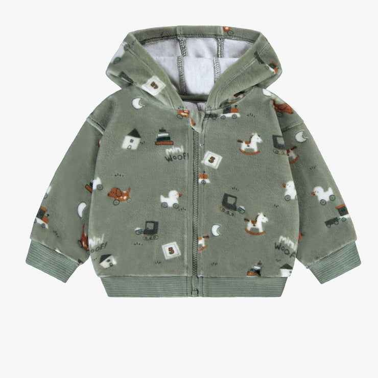 Veste verte en velours, naissance