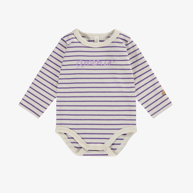 Cache-couche crème à rayures mauves, naissance