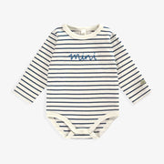 Cache-couche crème à rayures bleues, naissance