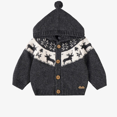 Cardigan gris en tricot avec motifs jacquard, naissance