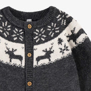 Zoom détails de l'une pièce gris en tricot avec motifs jacquard, naissance