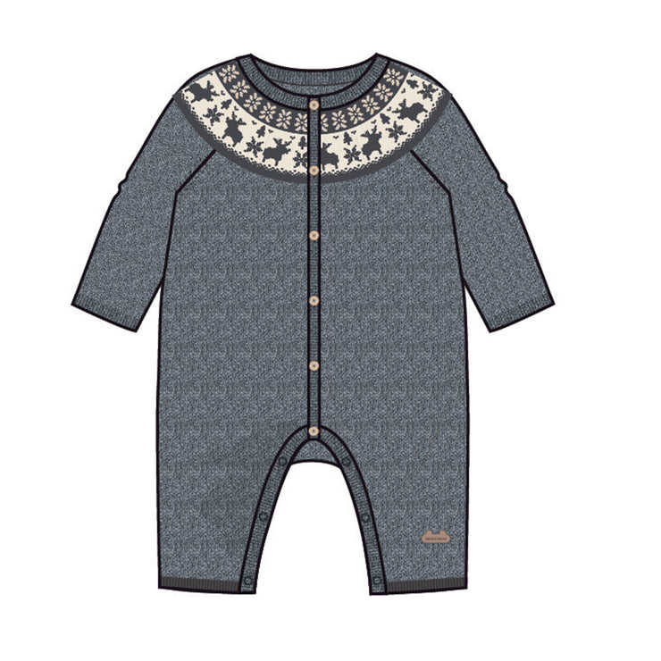 Une pièce gris en tricot avec motifs jacquard, naissance