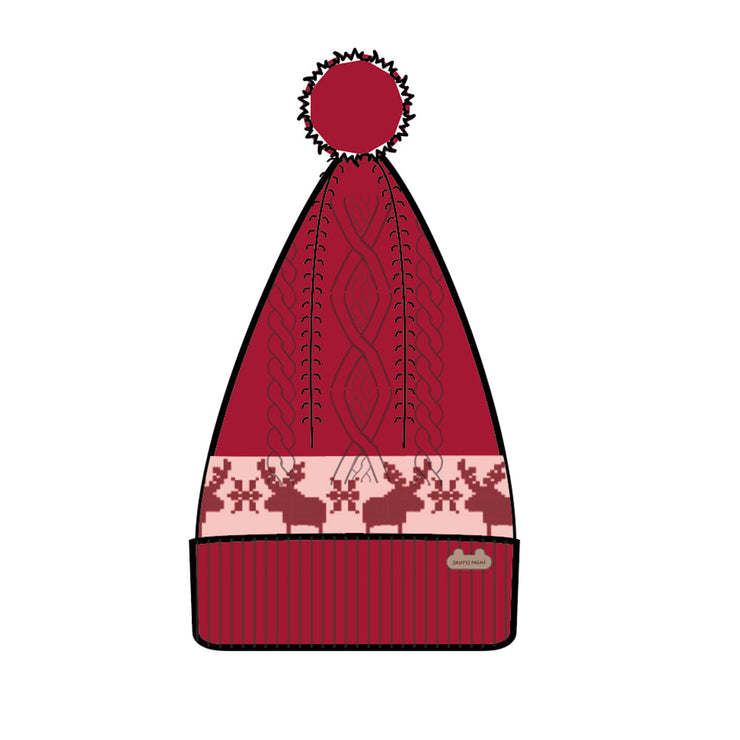 Bonnet rouge à motifs jacquard, naissance