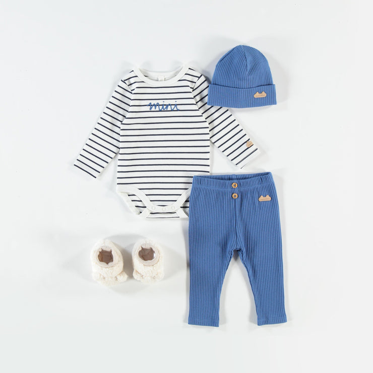 Legging bleu en tricot côtelé, naissance
