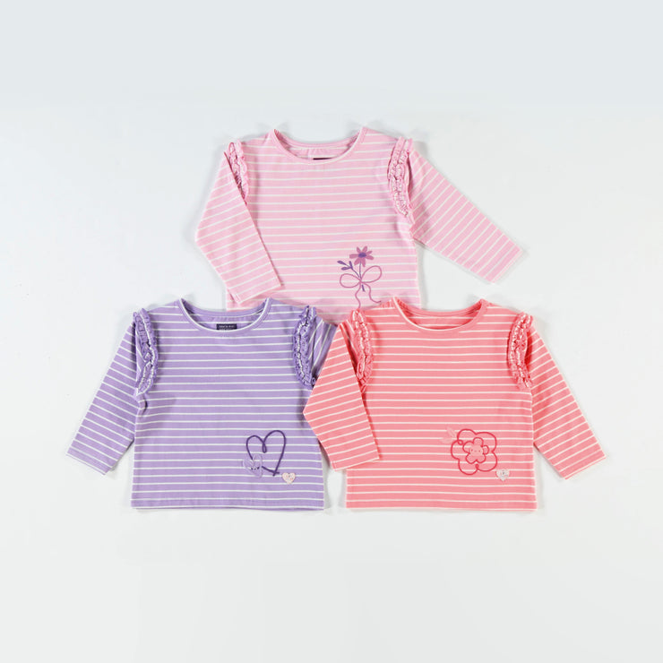 Présentation du t-shirt rose à rayures, bébé