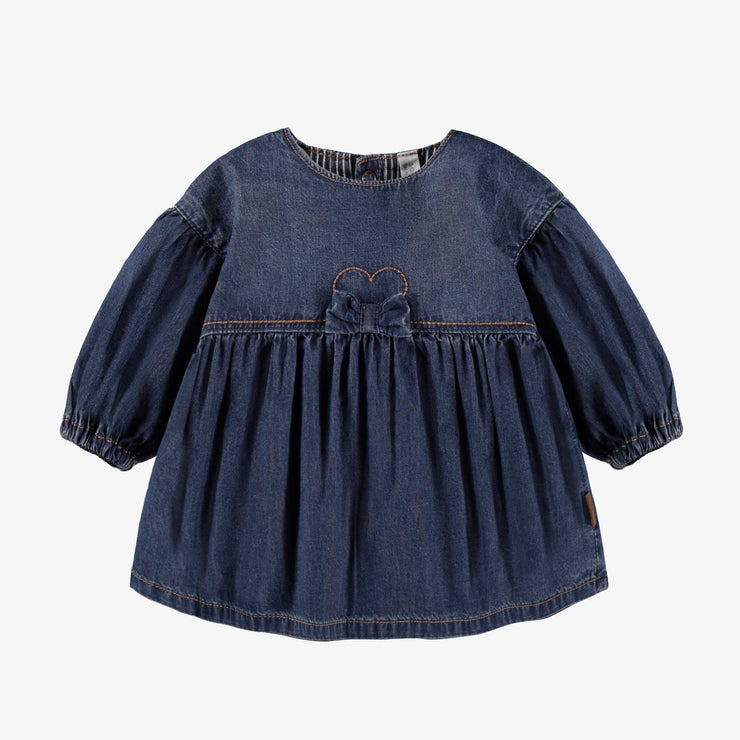 Robe bleue en denim, naissance  || Blue denim dress, newborn