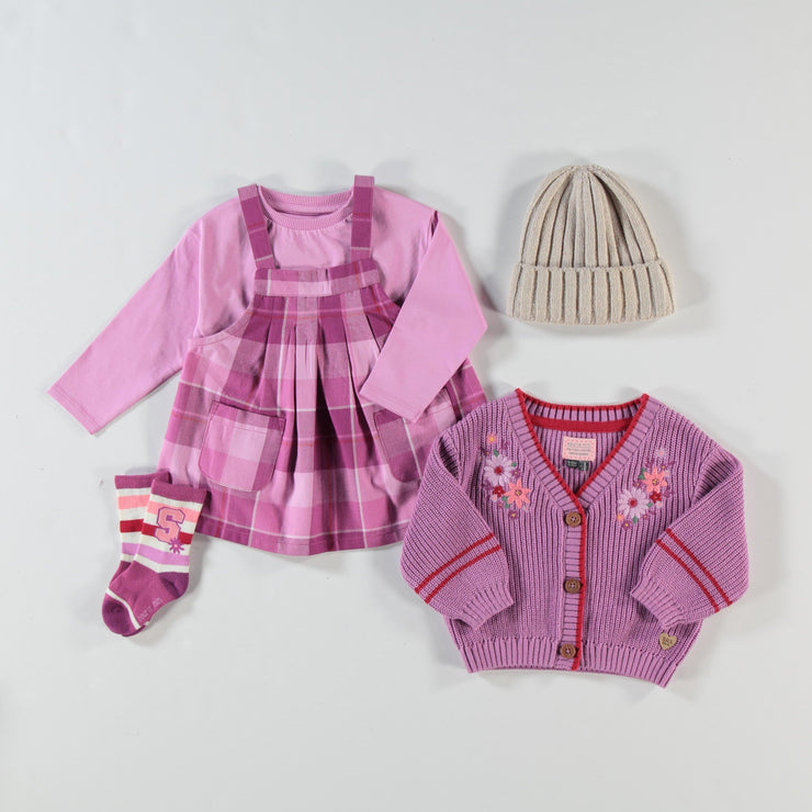Robe chasuble mauve à carreaux, bébé