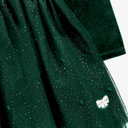Zoom détails de la robe verte en velours et paillettes, enfant 