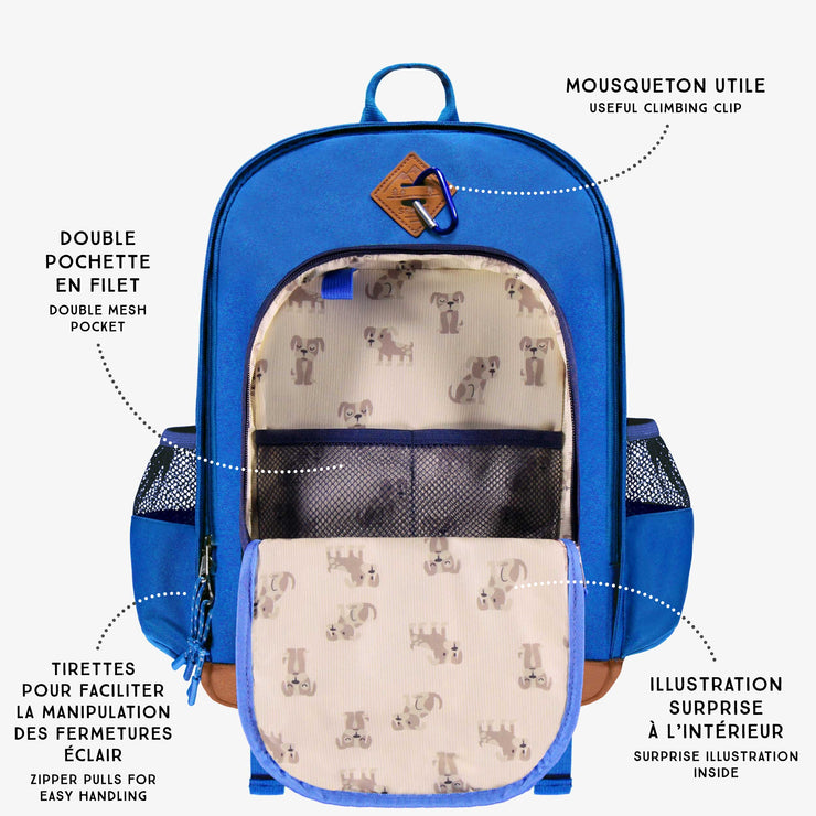 Points techniques du sac à dos bleu, enfant