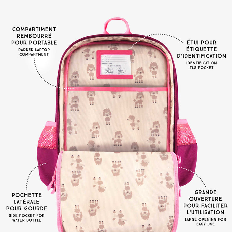 Points techniques du sac à dos rose, enfant